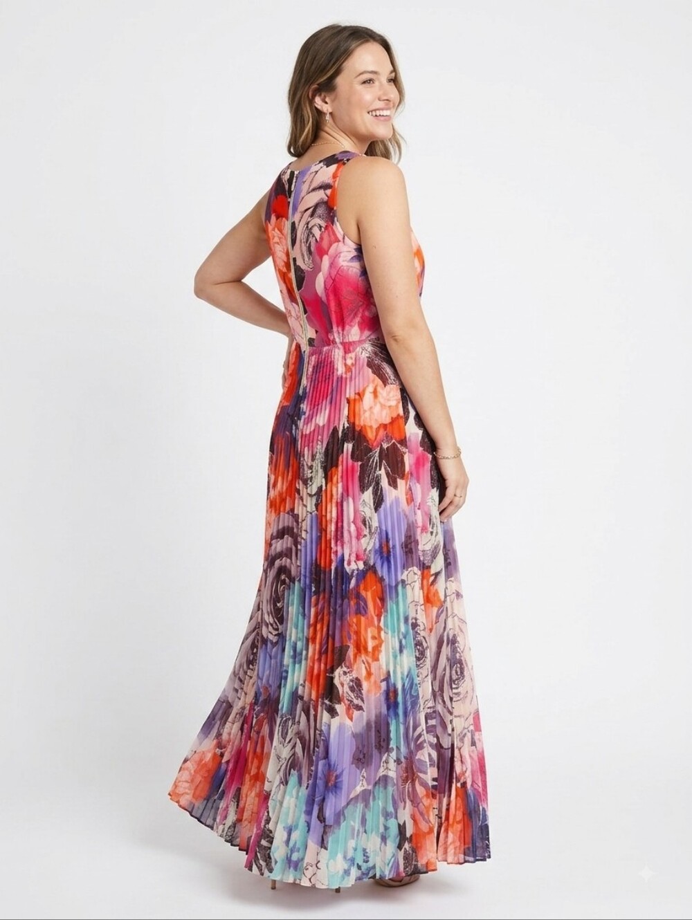 Eliza J Floral Pleated Sleeveless Maxi Dress | Size 8